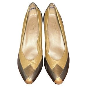 Elby Comfort Flex Vintage 80s Metallic leather kitten heel slip-on dress shoes